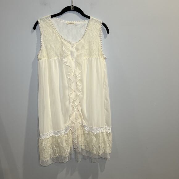 Olive Des Olive Sleeveless Lace Ruffle Cream Dress Cottage Core Boho Coquette - Picture 1 of 5